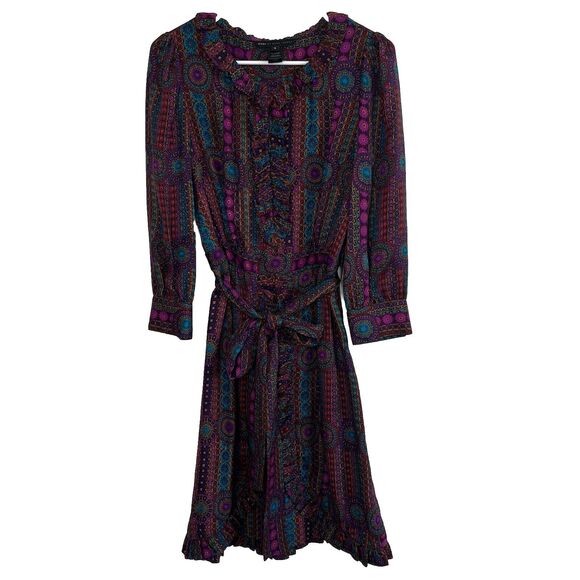 Marc By Marc Jacobs Silk Multi Colored Floral Ruffle Long Sleeve Boho Dress s3 - Picture 1 of 8